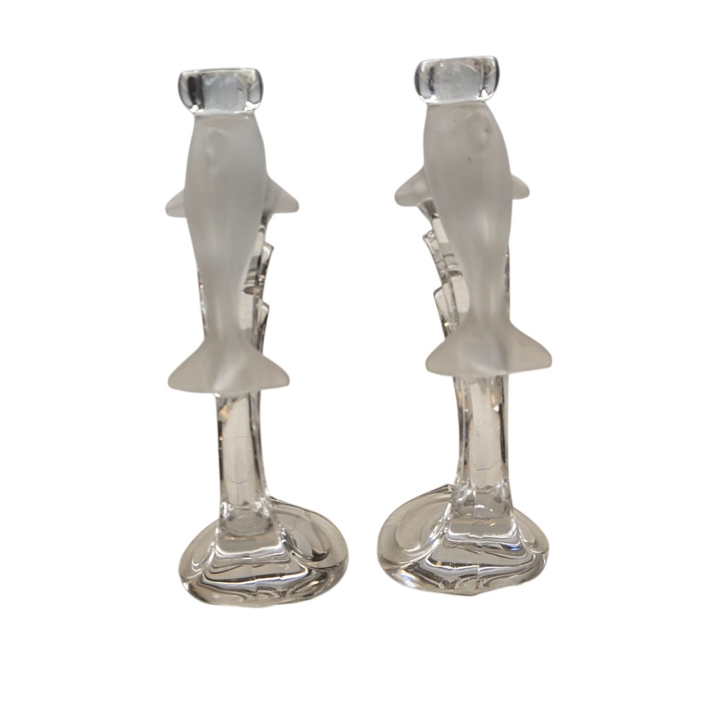 Lenox Crystal Dolphin Candle Holders Set Coastal Luxe Decor - Picture 4 of 12